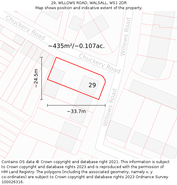 29, WILLOWS ROAD, WALSALL, WS1 2DR: Plot and title map
