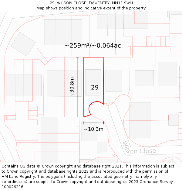 29, WILSON CLOSE, DAVENTRY, NN11 9WH: Plot and title map