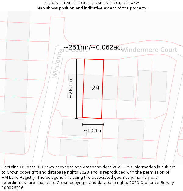 29, WINDERMERE COURT, DARLINGTON, DL1 4YW: Plot and title map