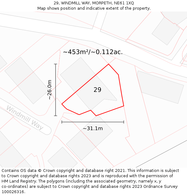 29, WINDMILL WAY, MORPETH, NE61 1XQ: Plot and title map