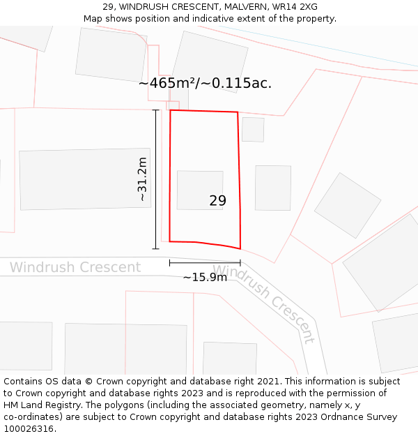 29, WINDRUSH CRESCENT, MALVERN, WR14 2XG: Plot and title map