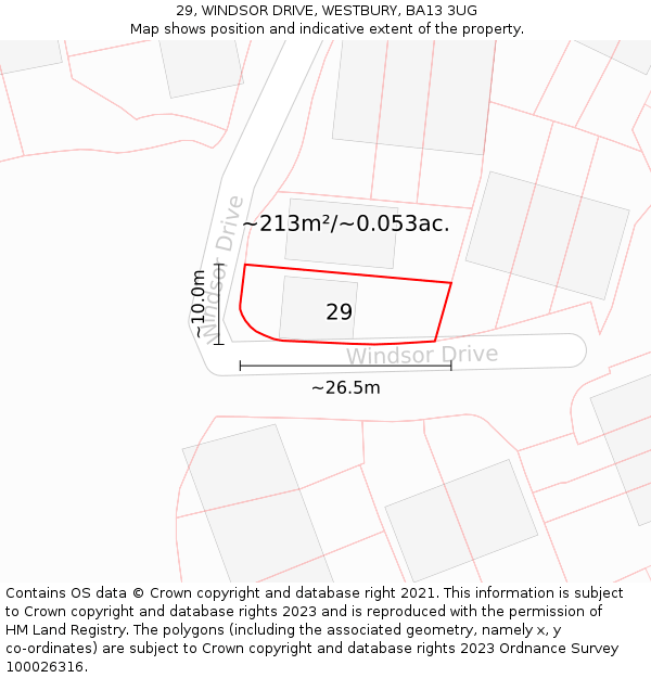 29, WINDSOR DRIVE, WESTBURY, BA13 3UG: Plot and title map