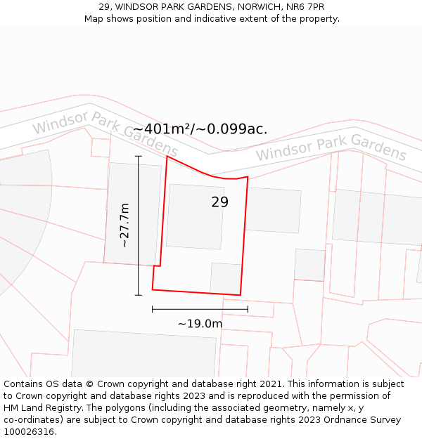 29, WINDSOR PARK GARDENS, NORWICH, NR6 7PR: Plot and title map