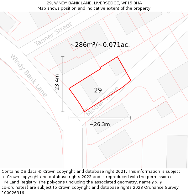 29, WINDY BANK LANE, LIVERSEDGE, WF15 8HA: Plot and title map
