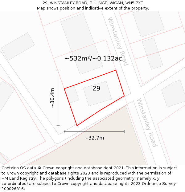 29, WINSTANLEY ROAD, BILLINGE, WIGAN, WN5 7XE: Plot and title map