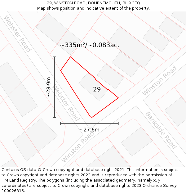 29, WINSTON ROAD, BOURNEMOUTH, BH9 3EQ: Plot and title map