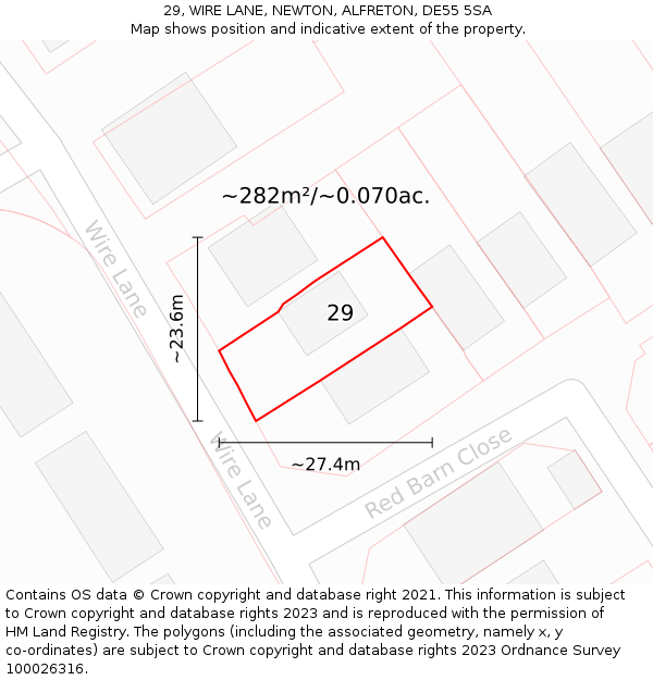 29, WIRE LANE, NEWTON, ALFRETON, DE55 5SA: Plot and title map