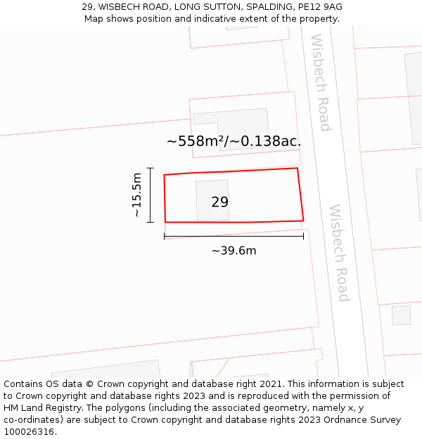 29, WISBECH ROAD, LONG SUTTON, SPALDING, PE12 9AG: Plot and title map