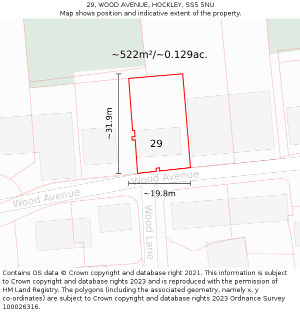29, WOOD AVENUE, HOCKLEY, SS5 5NU: Plot and title map