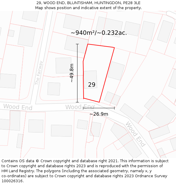 29, WOOD END, BLUNTISHAM, HUNTINGDON, PE28 3LE: Plot and title map