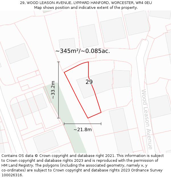 29, WOOD LEASON AVENUE, LYPPARD HANFORD, WORCESTER, WR4 0EU: Plot and title map