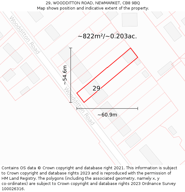 29, WOODDITTON ROAD, NEWMARKET, CB8 9BQ: Plot and title map