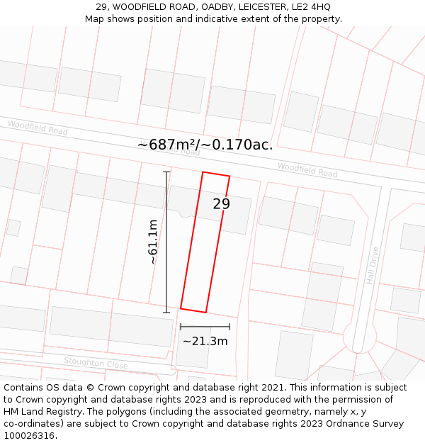 29, WOODFIELD ROAD, OADBY, LEICESTER, LE2 4HQ: Plot and title map
