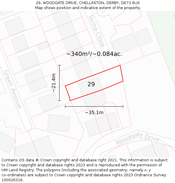 29, WOODGATE DRIVE, CHELLASTON, DERBY, DE73 6UX: Plot and title map