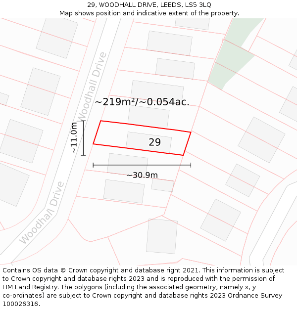 29, WOODHALL DRIVE, LEEDS, LS5 3LQ: Plot and title map