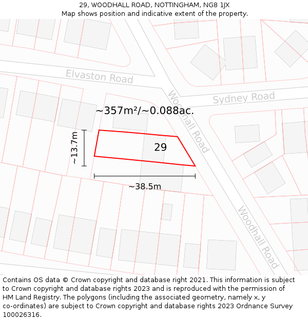 29, WOODHALL ROAD, NOTTINGHAM, NG8 1JX: Plot and title map