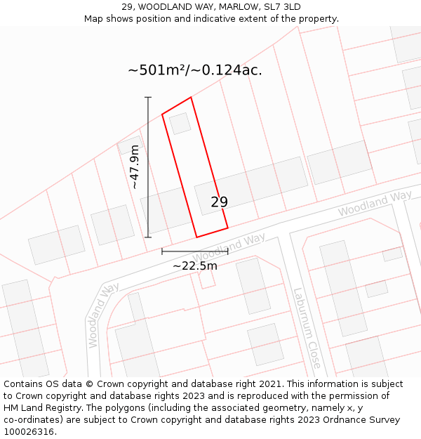 29, WOODLAND WAY, MARLOW, SL7 3LD: Plot and title map