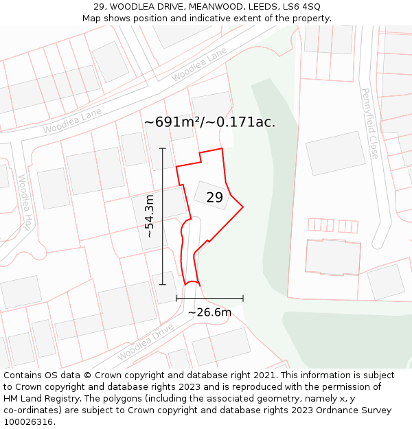 29, WOODLEA DRIVE, MEANWOOD, LEEDS, LS6 4SQ: Plot and title map