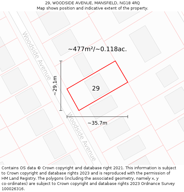29, WOODSIDE AVENUE, MANSFIELD, NG18 4RQ: Plot and title map