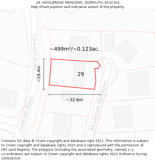 29, WOOLBROOK MEADOWS, SIDMOUTH, EX10 9UJ: Plot and title map
