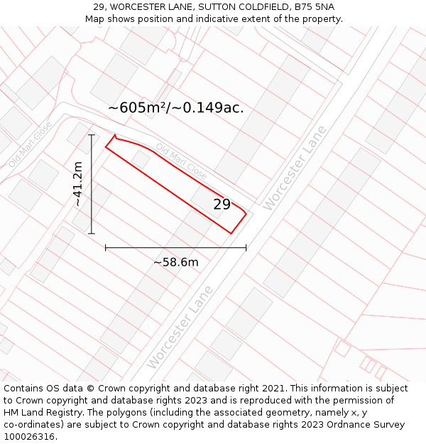 29, WORCESTER LANE, SUTTON COLDFIELD, B75 5NA: Plot and title map