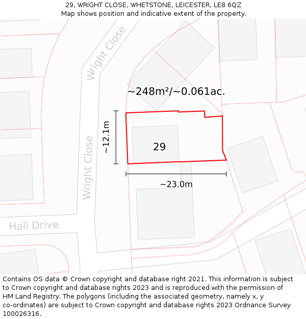 29, WRIGHT CLOSE, WHETSTONE, LEICESTER, LE8 6QZ: Plot and title map