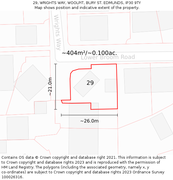 29, WRIGHTS WAY, WOOLPIT, BURY ST. EDMUNDS, IP30 9TY: Plot and title map