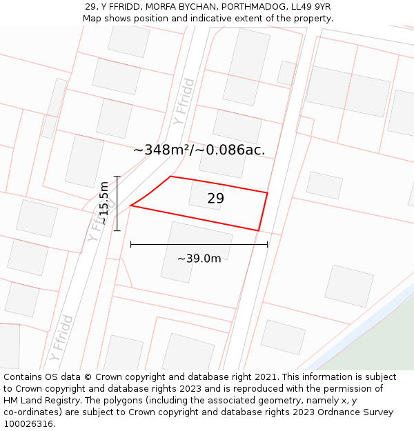 29, Y FFRIDD, MORFA BYCHAN, PORTHMADOG, LL49 9YR: Plot and title map