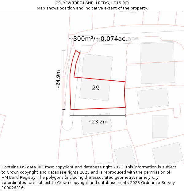 29, YEW TREE LANE, LEEDS, LS15 9JD: Plot and title map