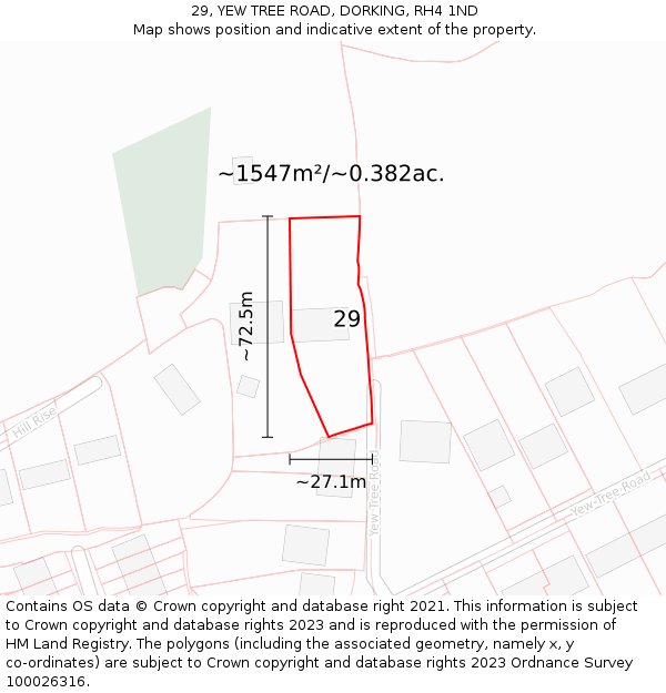 29, YEW TREE ROAD, DORKING, RH4 1ND: Plot and title map