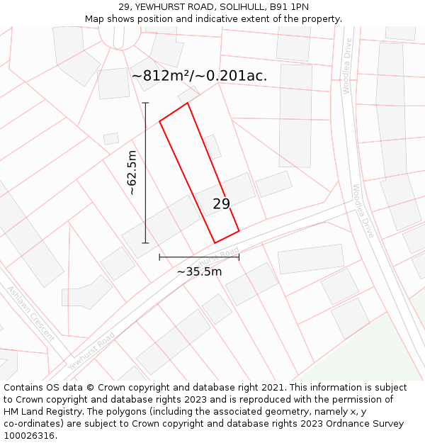29, YEWHURST ROAD, SOLIHULL, B91 1PN: Plot and title map