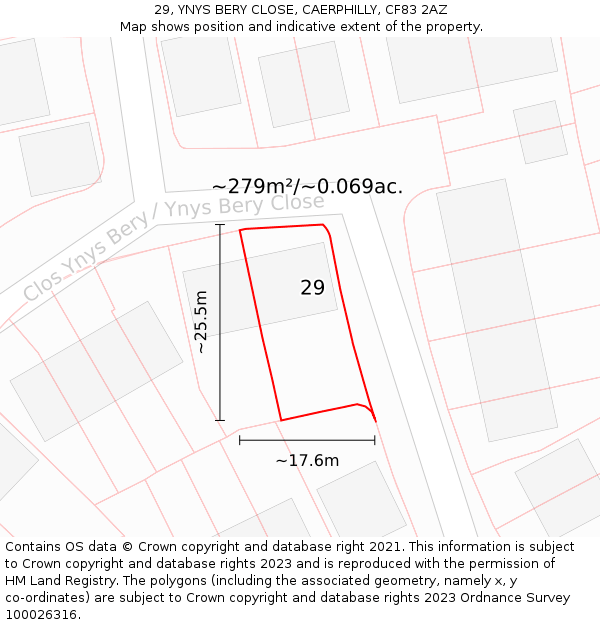 29, YNYS BERY CLOSE, CAERPHILLY, CF83 2AZ: Plot and title map