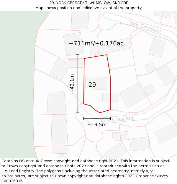 29, YORK CRESCENT, WILMSLOW, SK9 2BB: Plot and title map