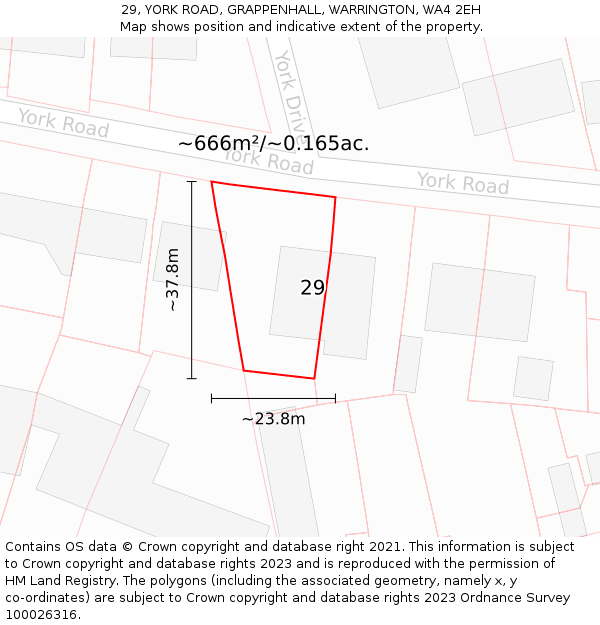 29, YORK ROAD, GRAPPENHALL, WARRINGTON, WA4 2EH: Plot and title map