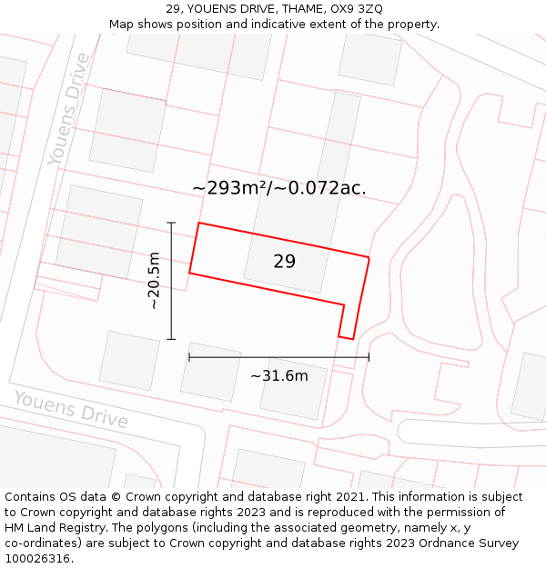 29, YOUENS DRIVE, THAME, OX9 3ZQ: Plot and title map