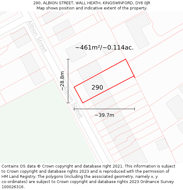 290, ALBION STREET, WALL HEATH, KINGSWINFORD, DY6 0JR: Plot and title map