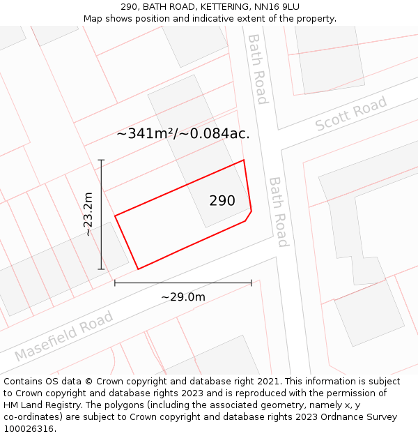 290, BATH ROAD, KETTERING, NN16 9LU: Plot and title map
