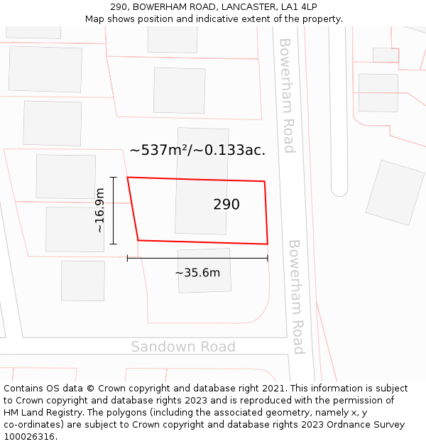 290, BOWERHAM ROAD, LANCASTER, LA1 4LP: Plot and title map