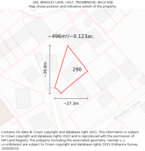 290, BRADLEY LANE, HOLT, TROWBRIDGE, BA14 6QE: Plot and title map
