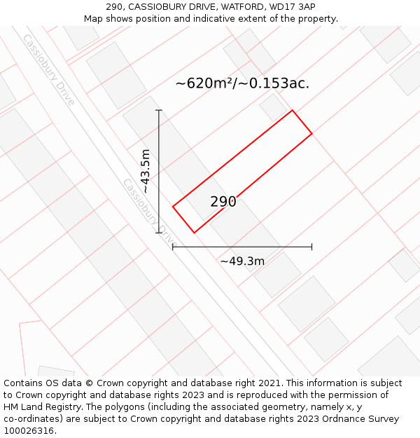 290, CASSIOBURY DRIVE, WATFORD, WD17 3AP: Plot and title map