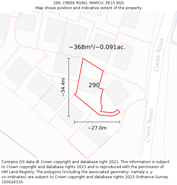 290, CREEK ROAD, MARCH, PE15 8SD: Plot and title map