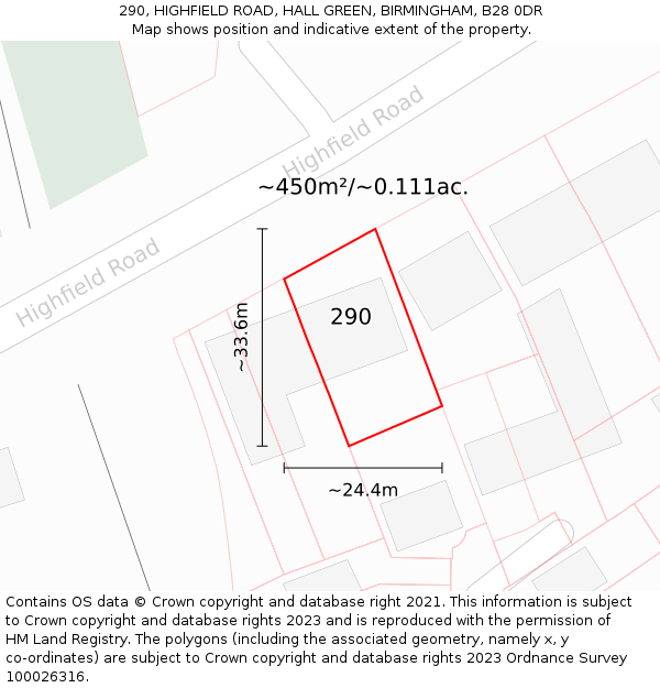 290, HIGHFIELD ROAD, HALL GREEN, BIRMINGHAM, B28 0DR: Plot and title map