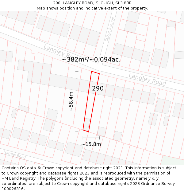 290, LANGLEY ROAD, SLOUGH, SL3 8BP: Plot and title map