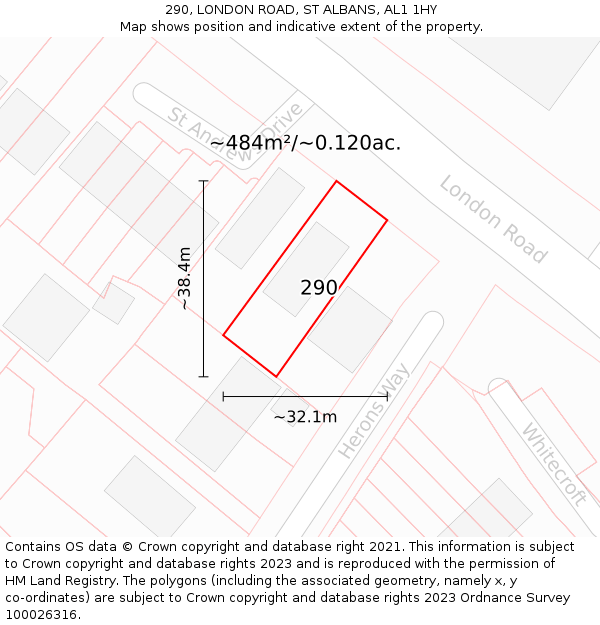 290, LONDON ROAD, ST ALBANS, AL1 1HY: Plot and title map