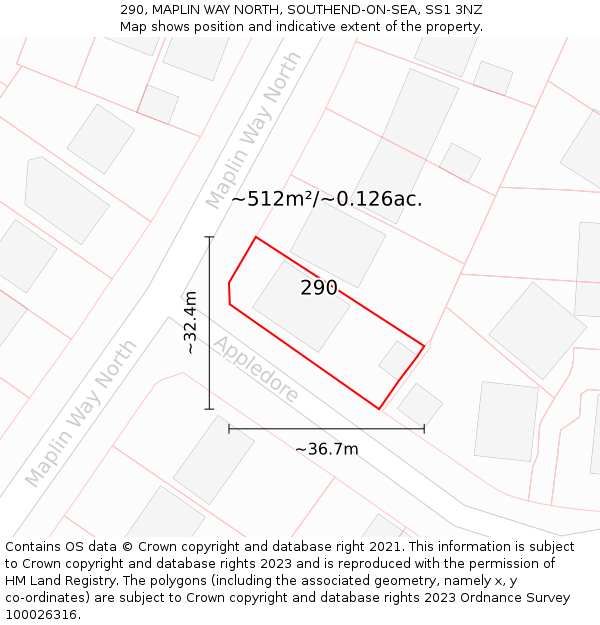 290, MAPLIN WAY NORTH, SOUTHEND-ON-SEA, SS1 3NZ: Plot and title map
