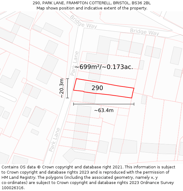 290, PARK LANE, FRAMPTON COTTERELL, BRISTOL, BS36 2BL: Plot and title map