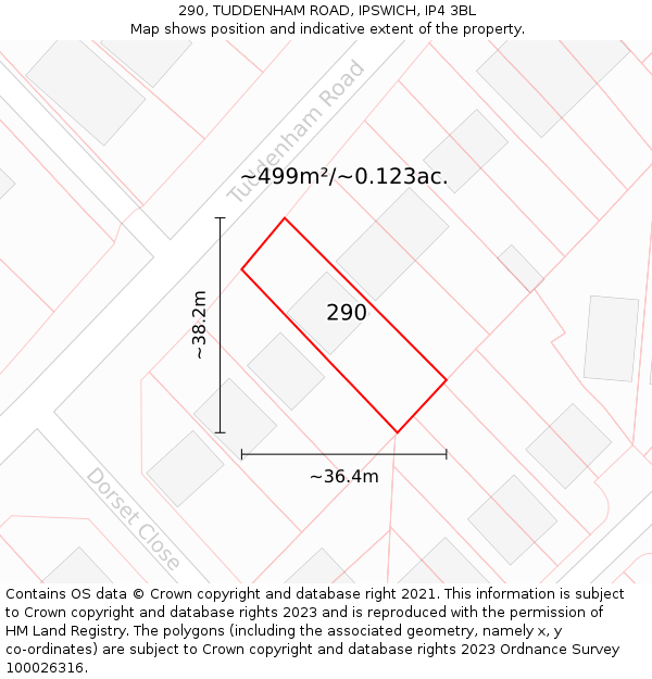 290, TUDDENHAM ROAD, IPSWICH, IP4 3BL: Plot and title map