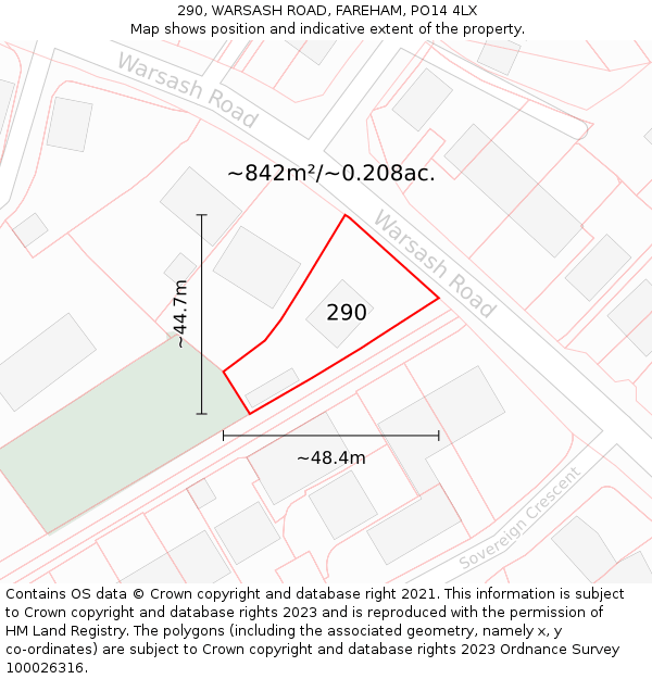 290, WARSASH ROAD, FAREHAM, PO14 4LX: Plot and title map