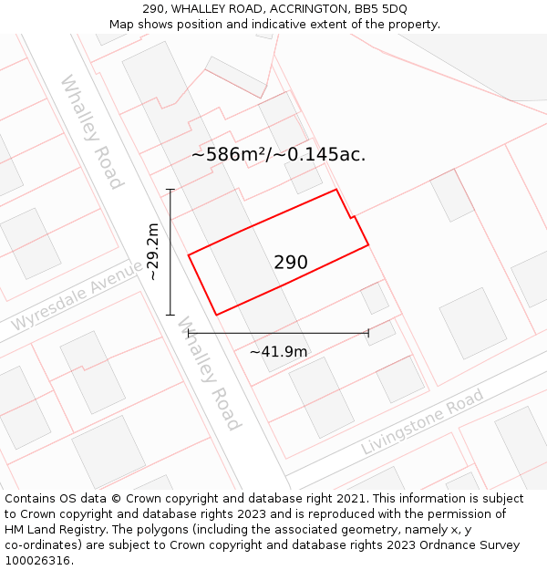 290, WHALLEY ROAD, ACCRINGTON, BB5 5DQ: Plot and title map