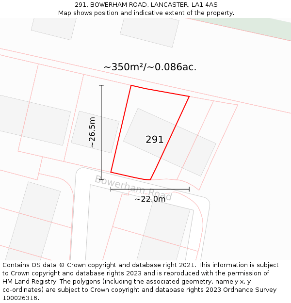 291, BOWERHAM ROAD, LANCASTER, LA1 4AS: Plot and title map